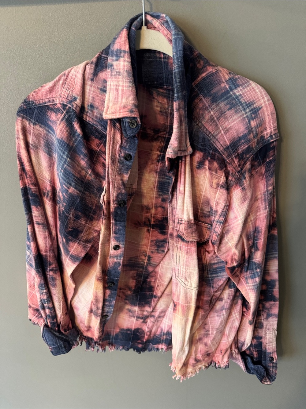 Pink and Navy Washed Plaid Women’s Shirt